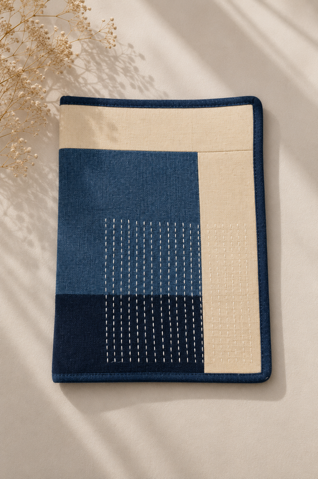 Canvas and upcycled denim patchwork  File for documents and two pockets inside  for papers and laptop