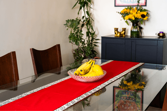 Bhumija  Eco Red Cotton Table Runner with Upcycled Border - Large