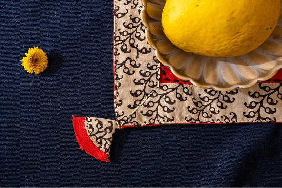 Bhumija  Eco Red Cotton Table Runner with Upcycled Border - Large