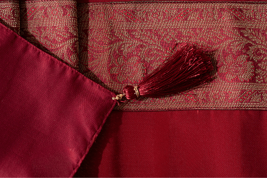 Bhumija Festive Art Silk Table Runner with Red & Gold - Large