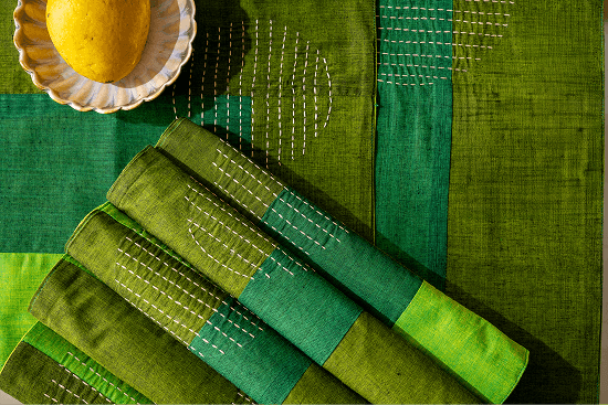 Luna Max Green South Cotton - Dining Set with 1 Table Runner 6 Table Mats Medium