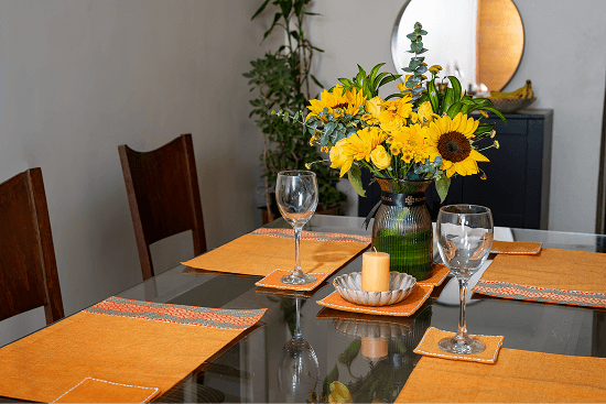 Bhumija Orange South Cotton Dining Set Table Mats Set of 4 - Trivet Set of 2