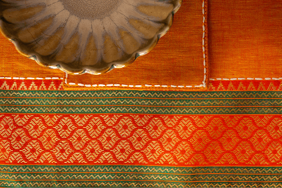 Bhumija Orange South Cotton Dining Set Table Mats Set of 4 - Trivet Set of 2