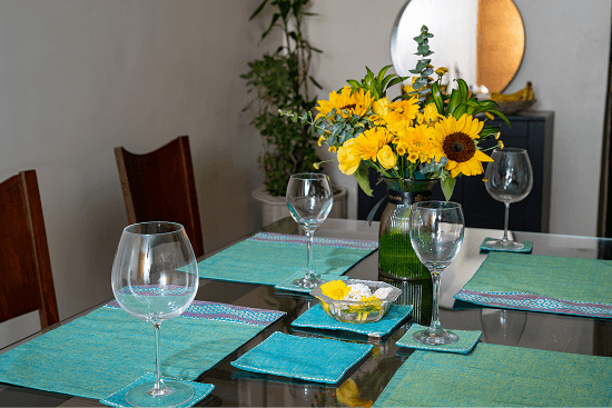 Bhumija Sea Green Dining Set of 4 Table Mats, 2 Trivet and 4 Set of Coasters