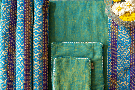 Bhumija Sea Green Dining Set of 4 Table Mats, 2 Trivet and 4 Set of Coasters