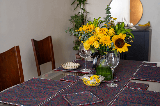 Bhumija Jacquard 1 Large Table Runner 4 Table Mats 2 Trivets and 4 coaster