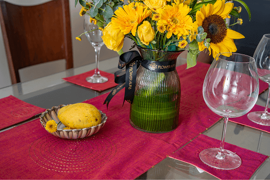 Bhumija  Rust South Cotton with 1 Medium Table Runner and 4 Coasters