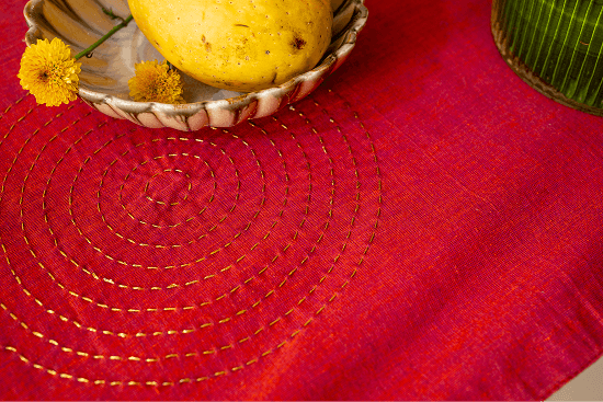 Bhumija  Rust South Cotton with 1 Medium Table Runner and 4 Coasters