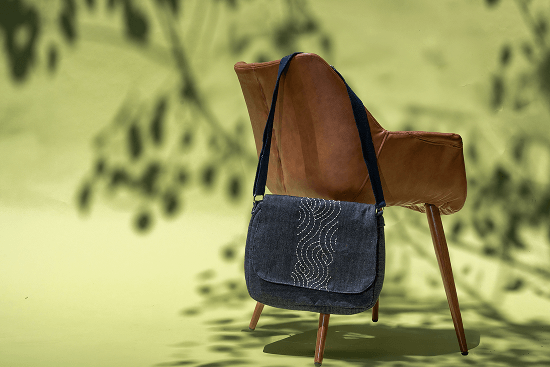 Ira Ocean Wave Denim Shashiko Messenger Bag