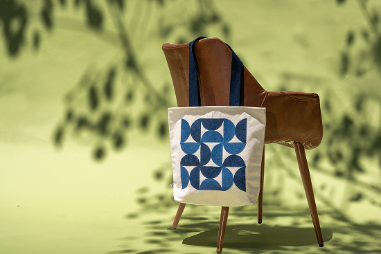 Luna Bahaus Urban Essential Canvas Tote with Upcycled Denim Patchwork