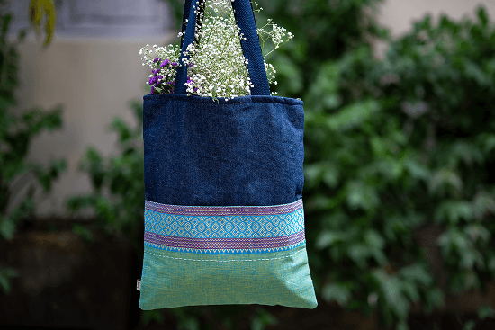 Bhumija Denim with South Cotton Timeless Tote - Green
