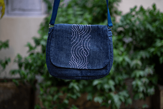 Ira Ocean Wave Denim Shashiko Messenger Bag