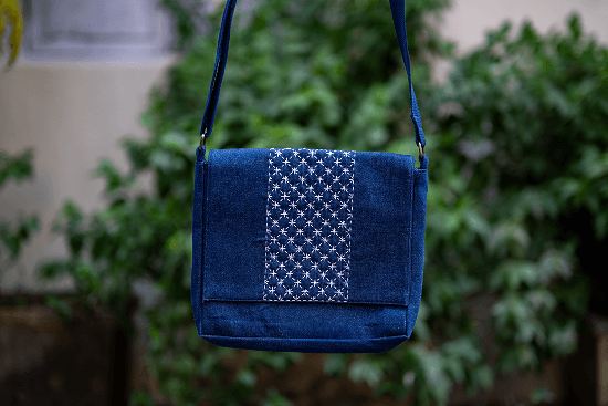 Ira Harmony Denim & Shashiko Messenger Bag