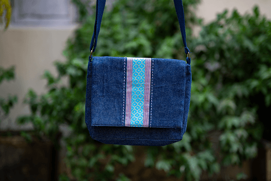Bhumija Denim Messenger Bag with South Cotton