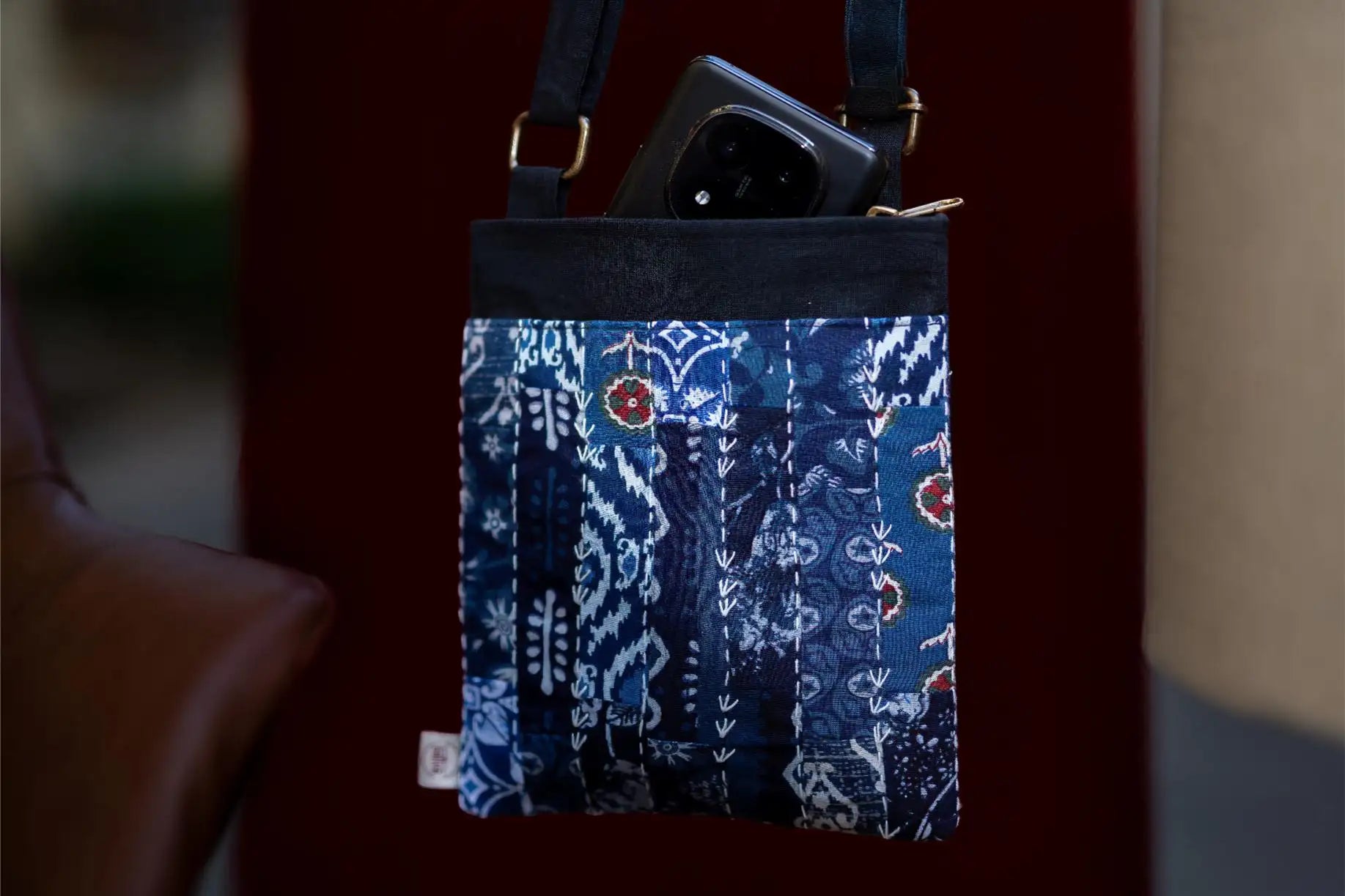 Earth Story Patchwork Blue Sling Bag
