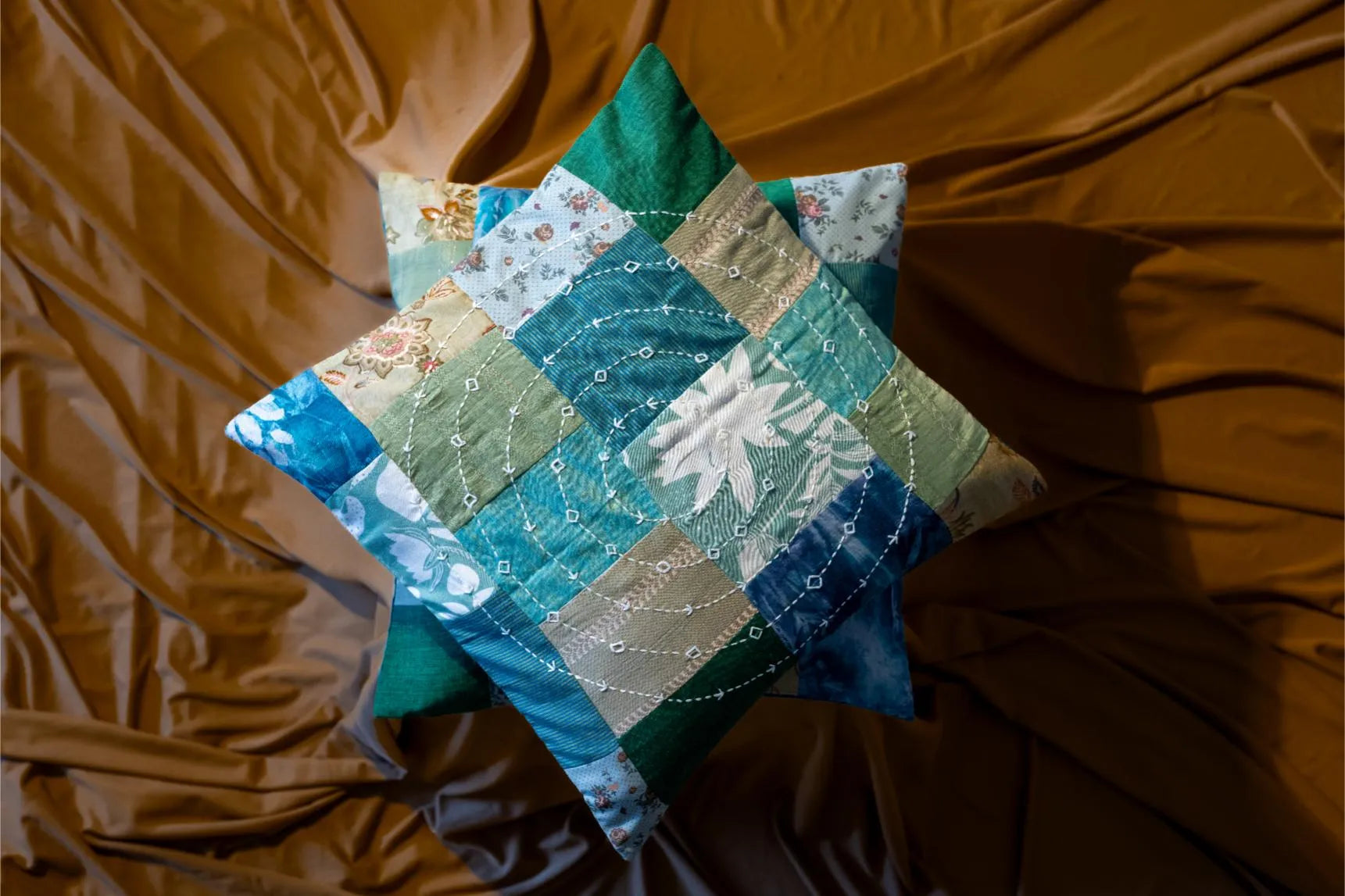Earth Story Green Patchwork Cushion Cover 16"x16" -  Set of 2