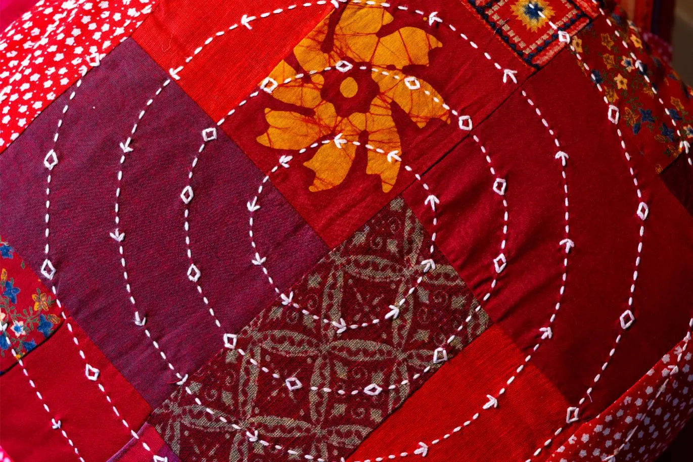 Earth Story Red Patchwork Cushion Cover 16"x16" - Set of 2