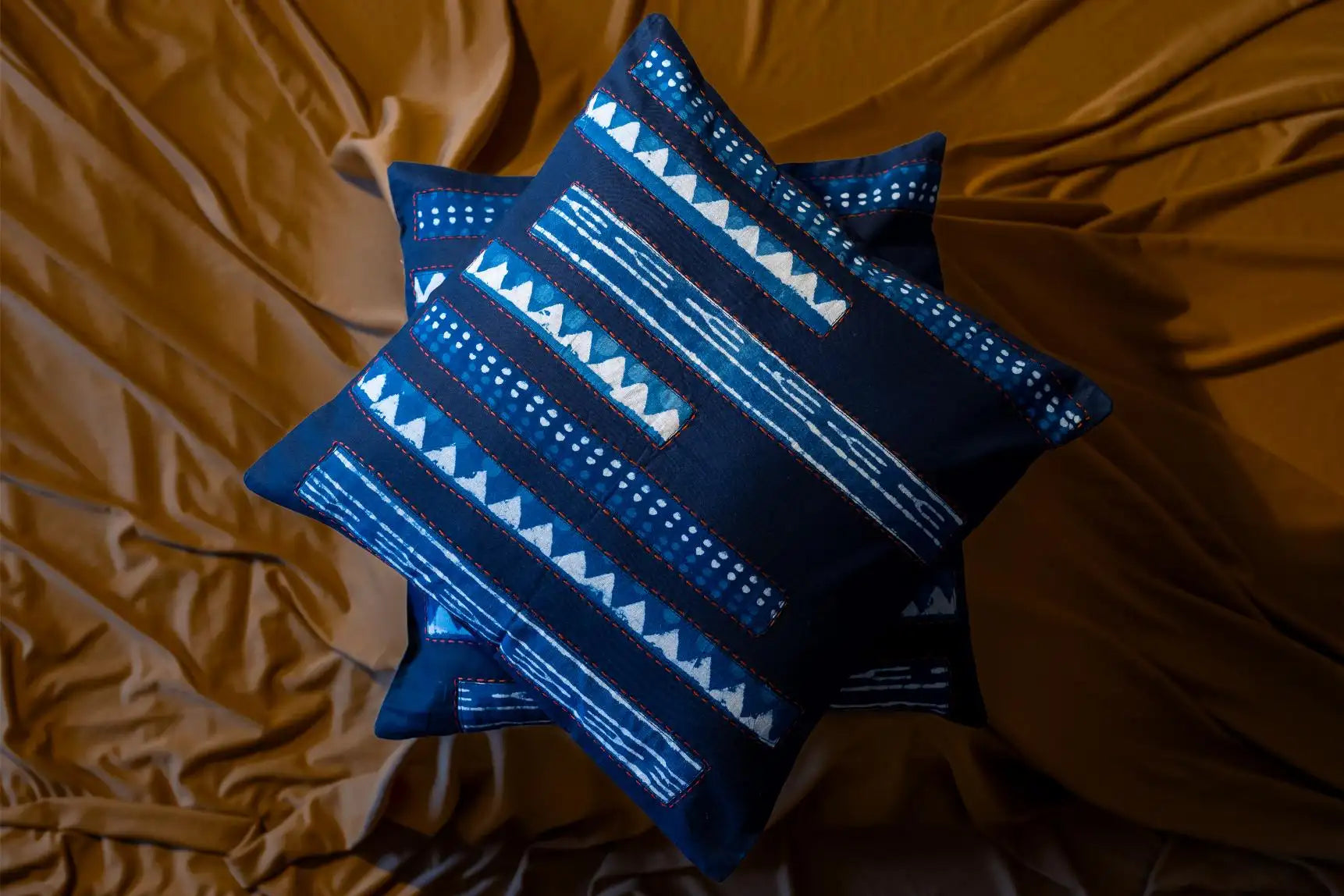 Bhumija Dark Blue South Cotton Cushion Cover 16"x16" - Set of 2