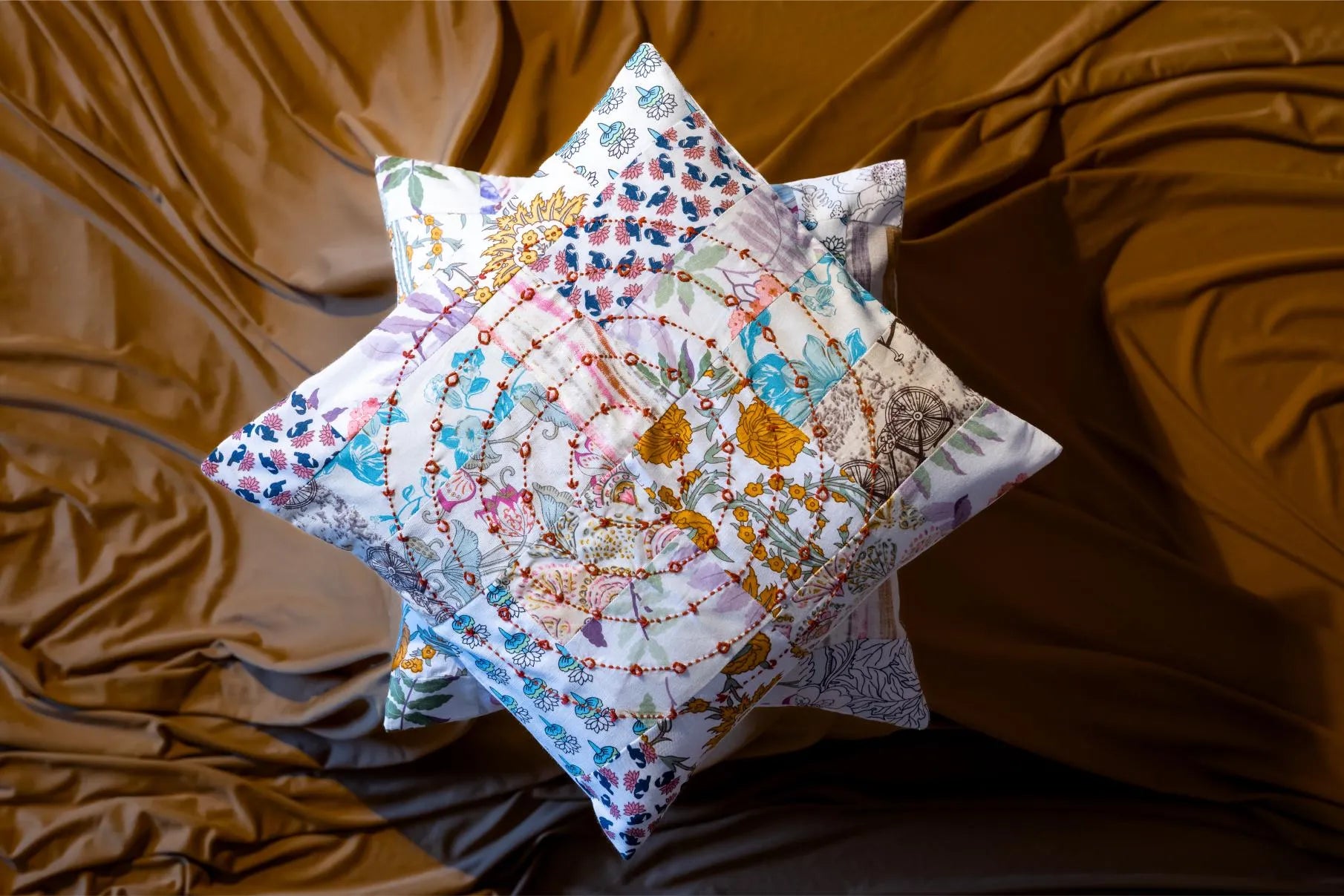 Earth Story White Patchwork Cushion Cover 16'x16" - Set of 2