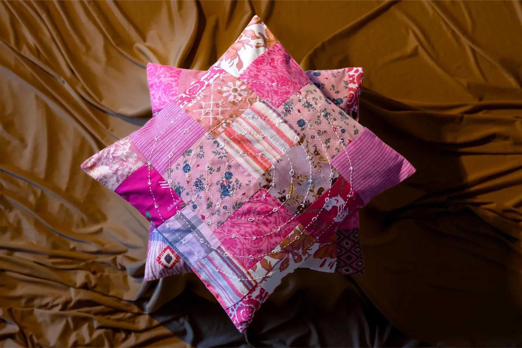 Earth Story Pink Patchwork Cushion Cover 16"x16" -  Set of 2