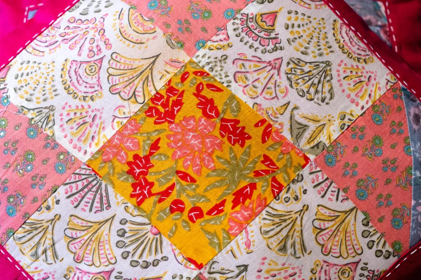 Earth Story Pink Patchwork Cushion Cover 16"x16" - Set of 2