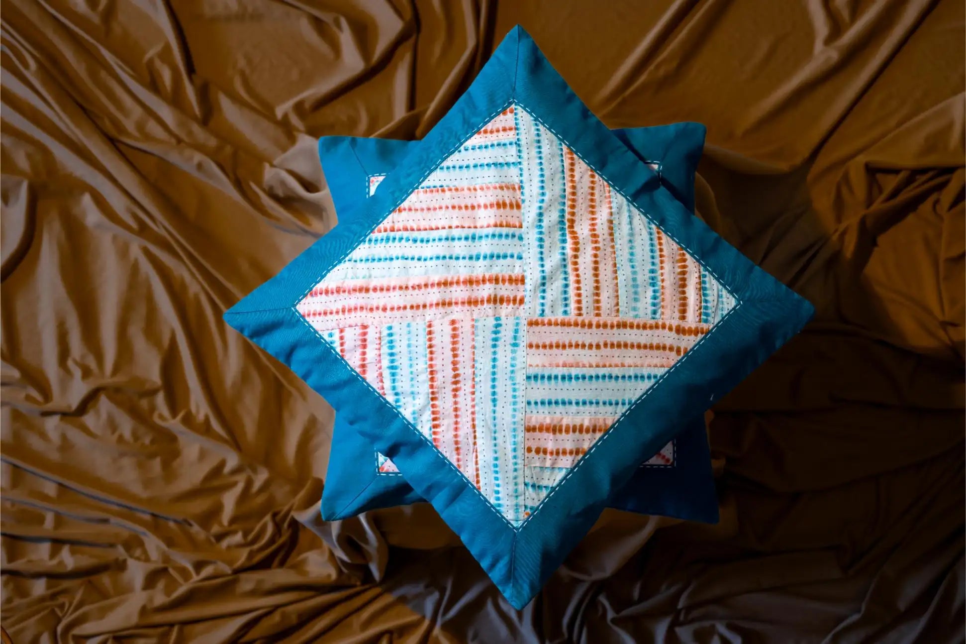 Earth Story Teal Patchwork Cushion Cover 16"x16" -  Set of 2