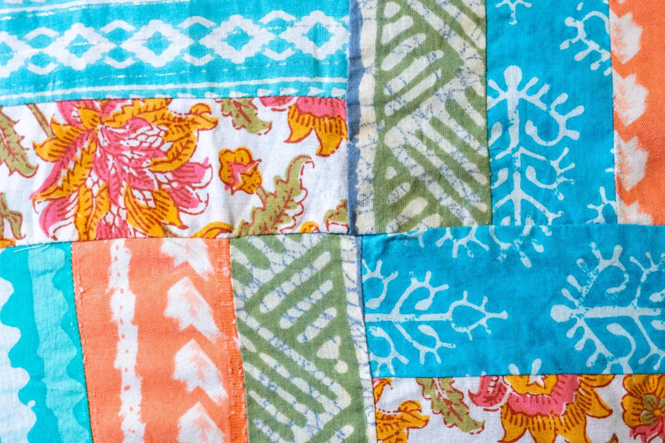 Earth Story Teal BLUE Patchwork Cushion Cover 16"x16" -  Set of 2