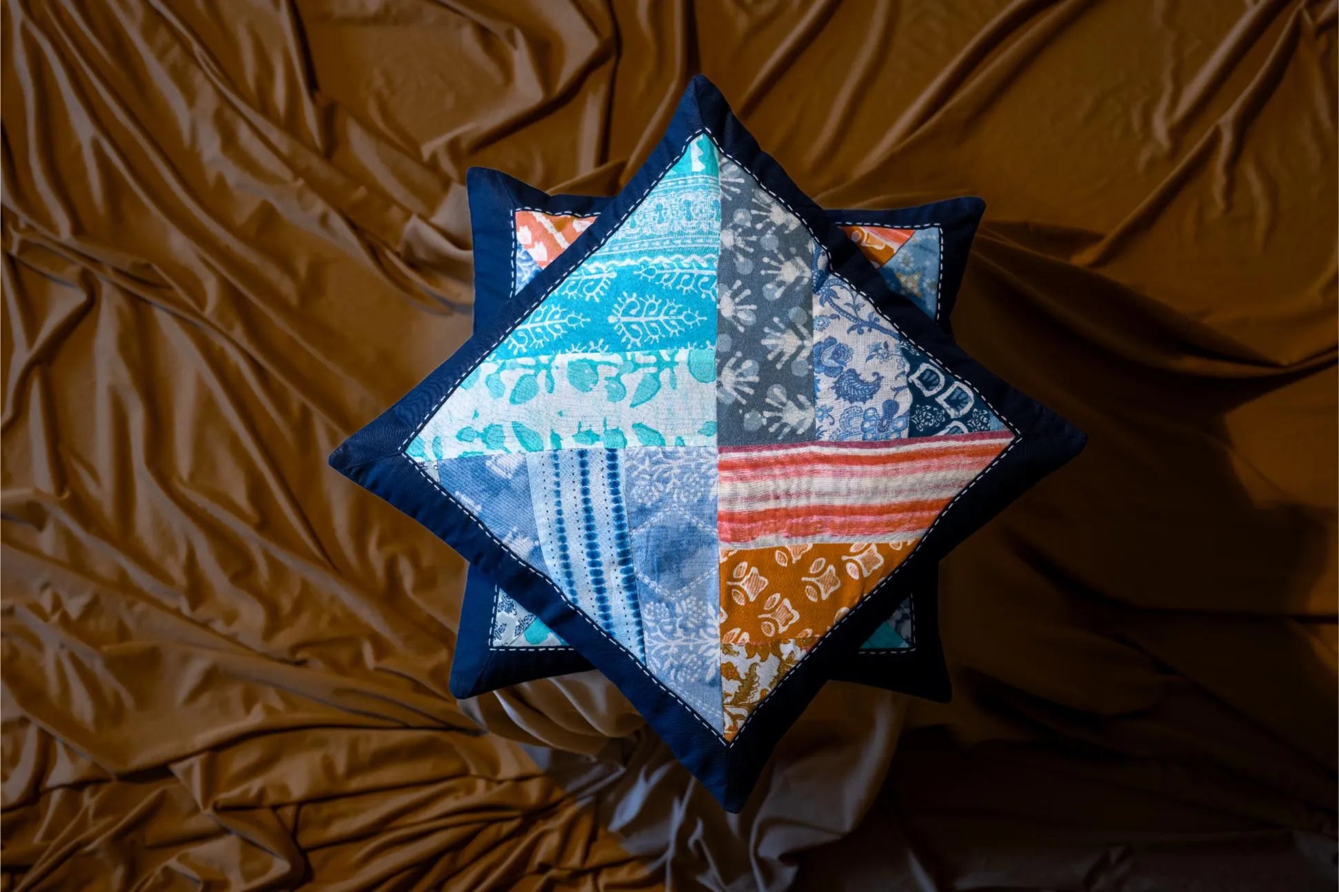 Earth Story Dark Blue Patchwork Cushion Cover 16"x16" - Set of 2