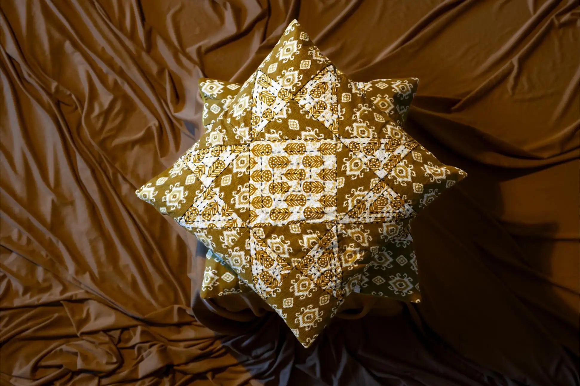 Earth Story Green Yellow Patchwork Cushion Cover 16"x16"- Set of  2
