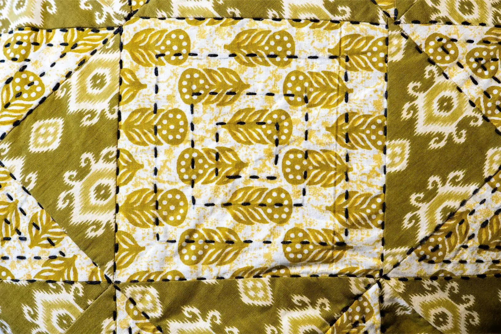 Earth Story Green Yellow Patchwork Cushion Cover 16"x16"- Set of  2