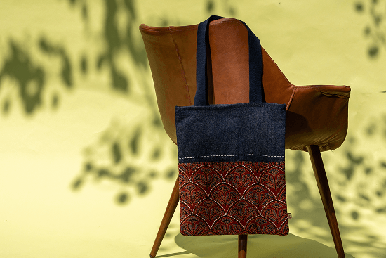 Tribal Maroon Bhumija Denim Timeless Tote
