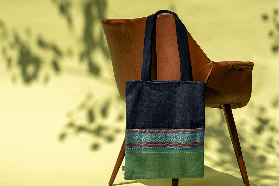 Bhumija Denim with South Cotton Timeless Tote - Green