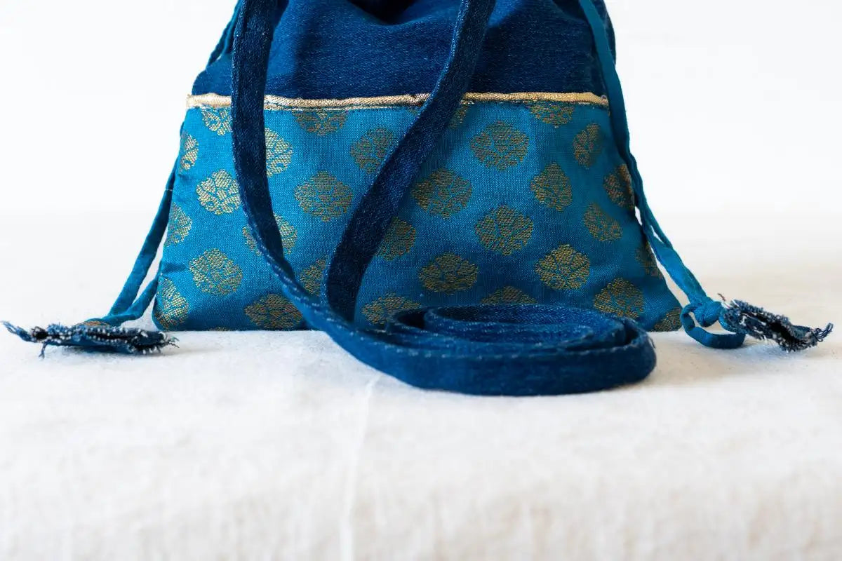 Indian Raga - Potli - Denim & Silk
